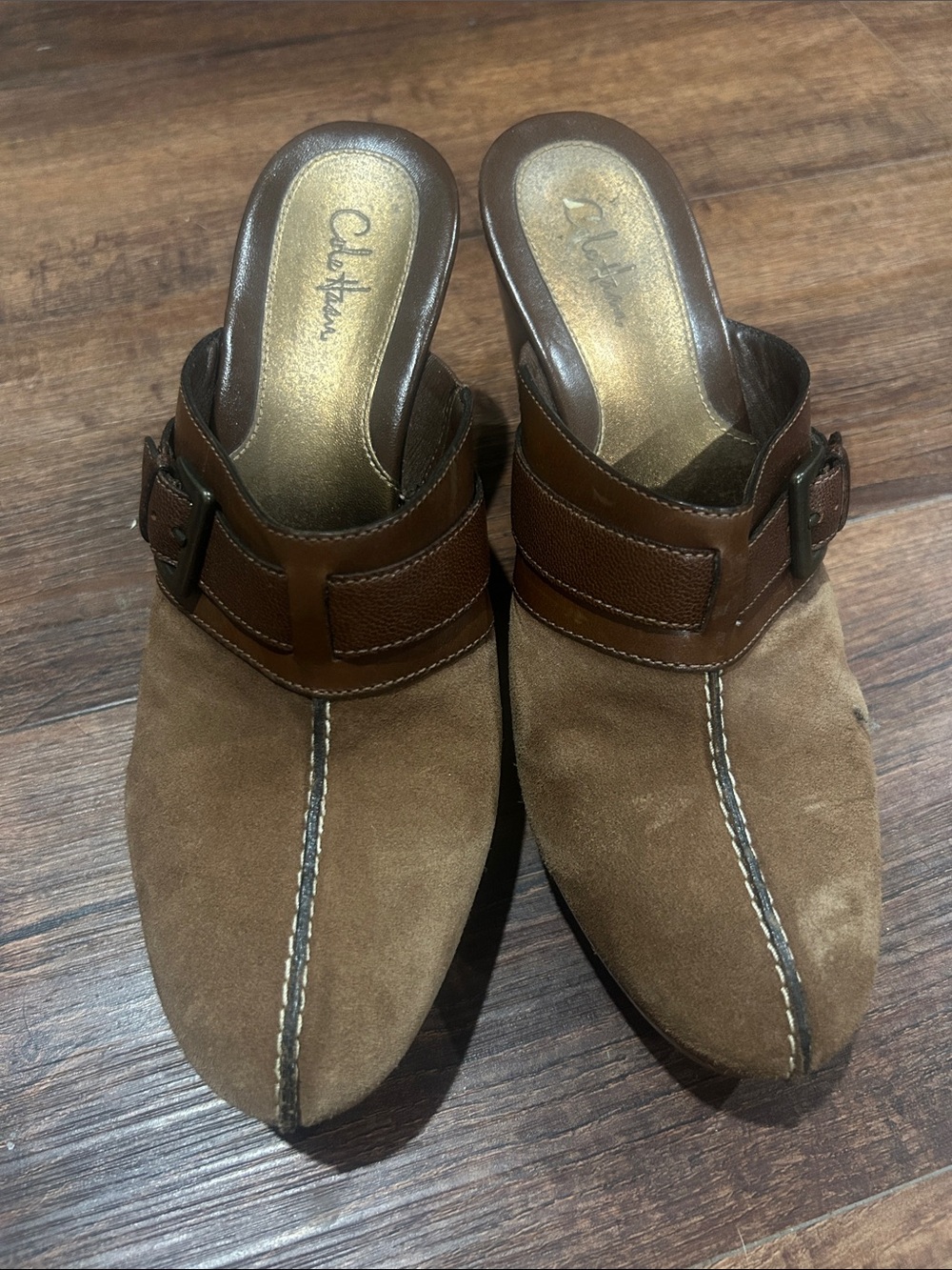 Cole Haan Brown Suede Slip-On Mules with Leather Strap